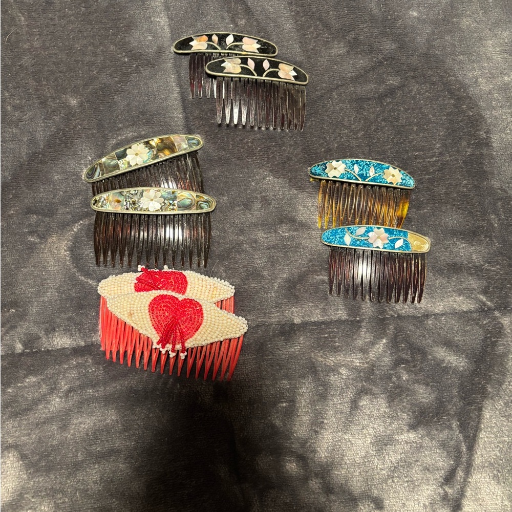 Floral Hair Combs Set - Black, Blue, Red